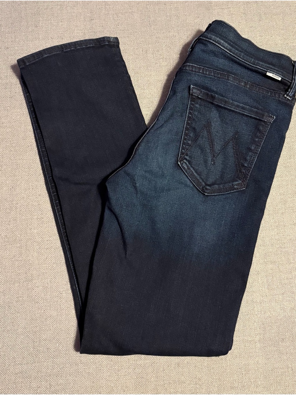 MOTHER Straight Leg Jeans in Dark Indigo/Black Wash